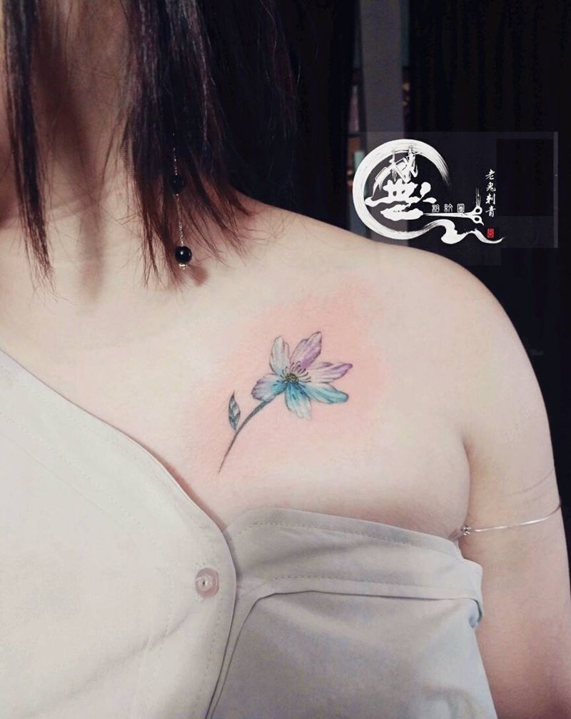 小清新纹身图片_胸部清新成品纹身图案