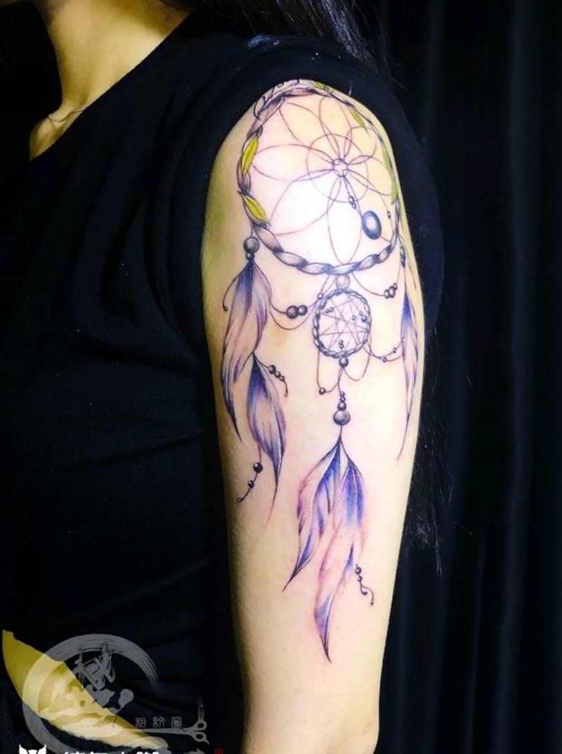 捕梦网纹身图片_手臂水彩纹身图案