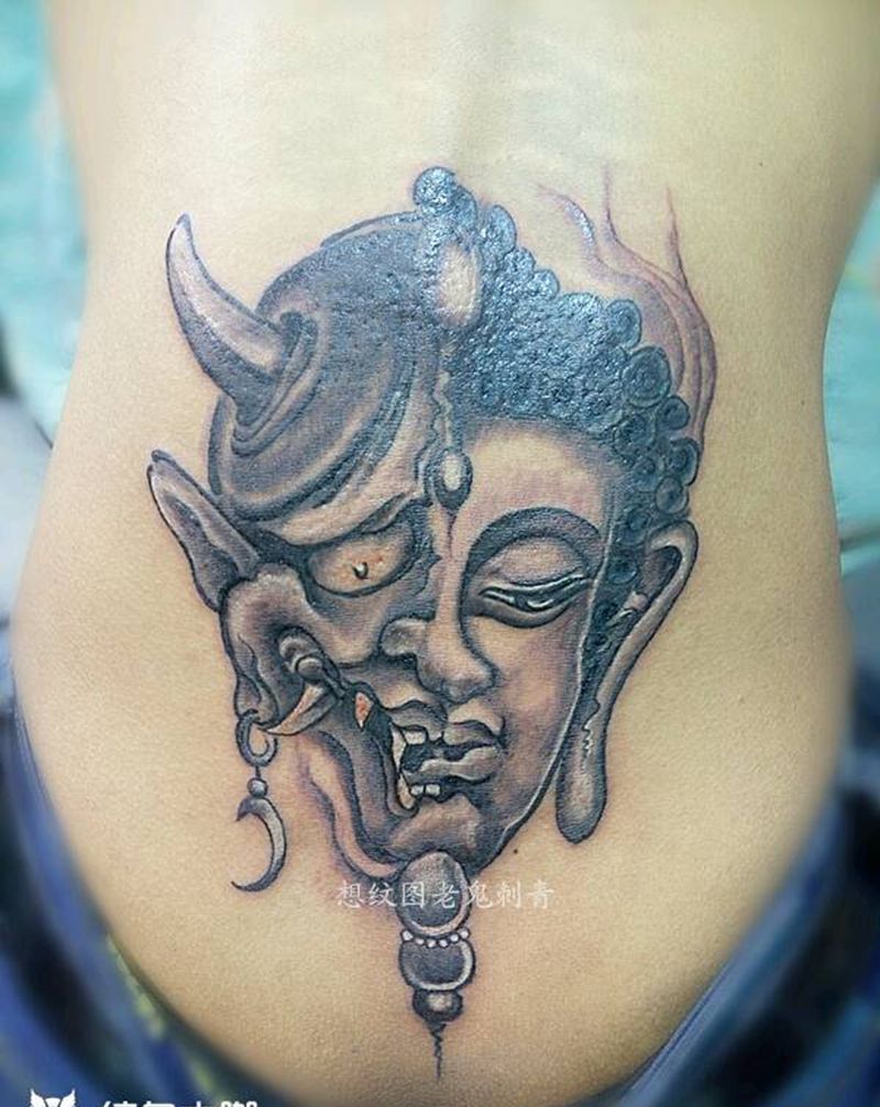一念佛魔纹身图片_腰部传统成品纹身图案
