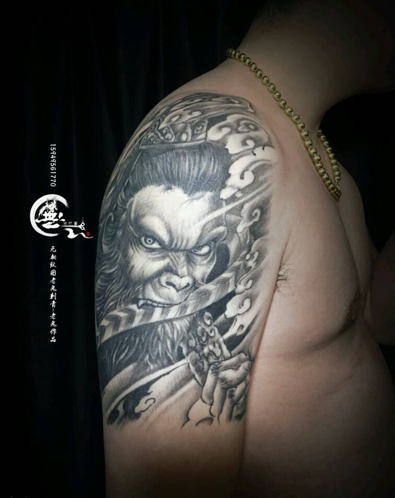 大圣纹身图片_手臂新传统悟空纹身图案