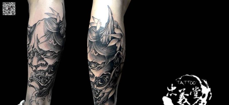 小腿般若纹身图片_脚部腿部新传统纹身图案