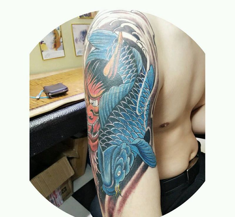 遮盖作品 鲤鱼般若纹身图片