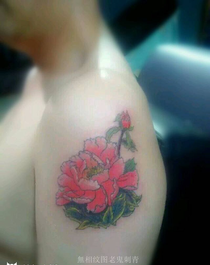 牡丹纹身图片_手臂花卉成品纹身图案