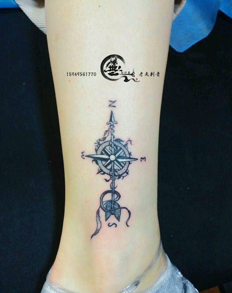 指南针纹身图片_欧美成品纹身图案