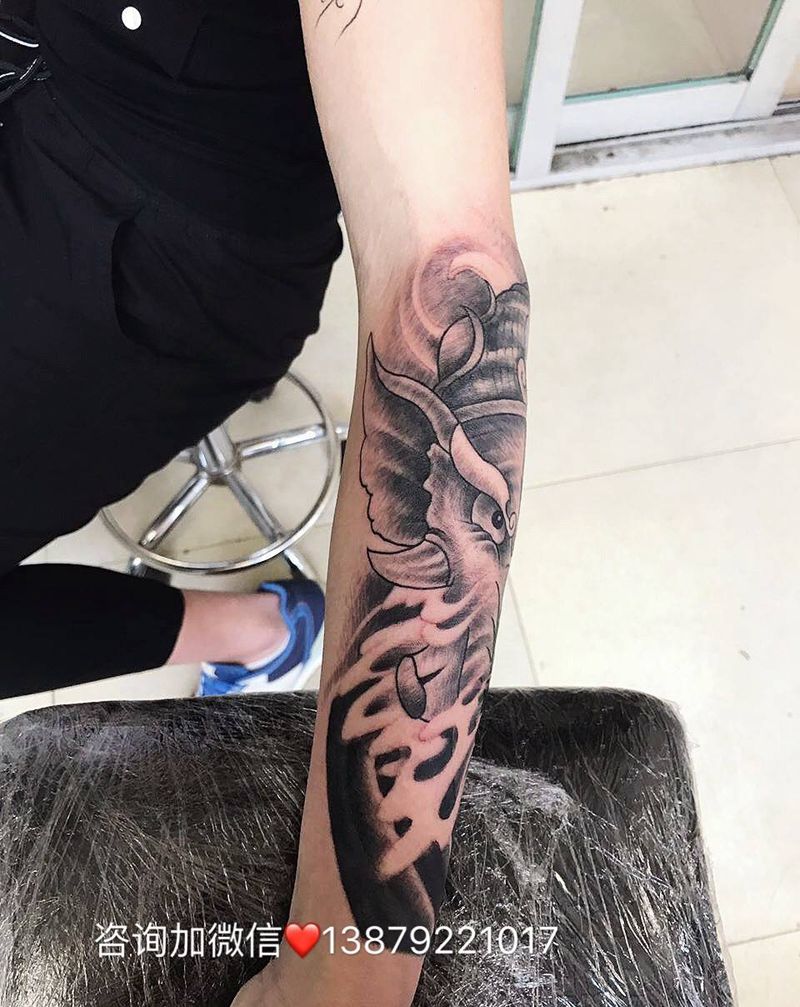 象神纹身图片_动物鬼神手部手臂原创纹身图案