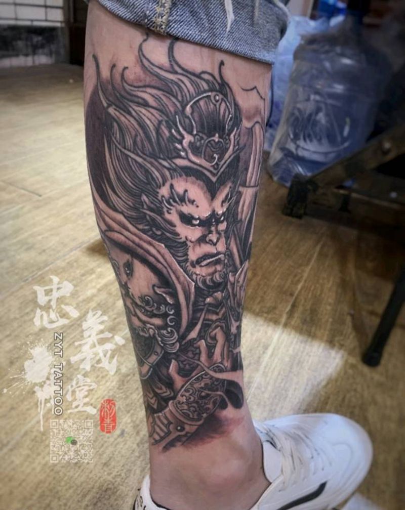 猴子 齐天大圣纹身图片_脚部新传统纹身图案