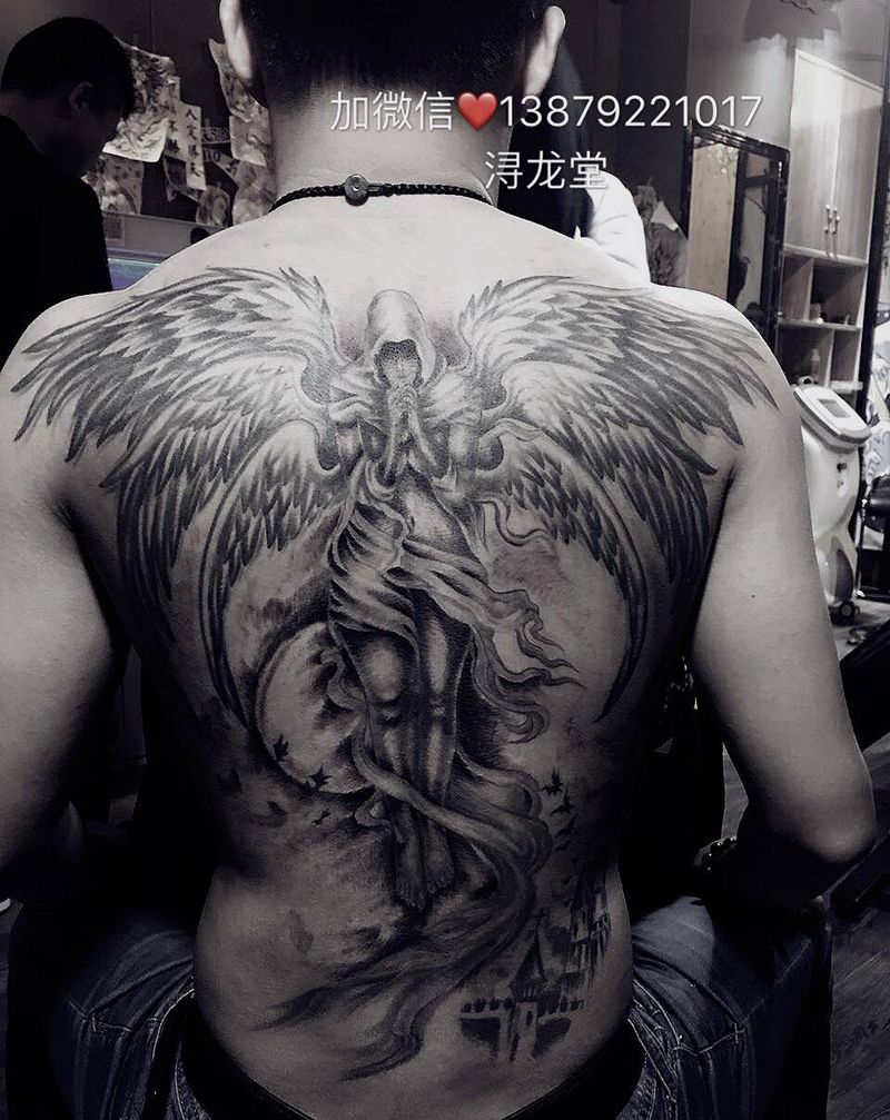 天使纹身图片_鬼神背部纹身图案