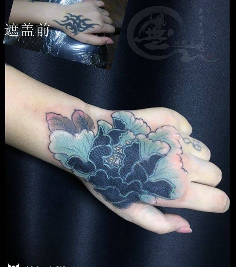 手背遮盖纹身图片_新传统纹身图案