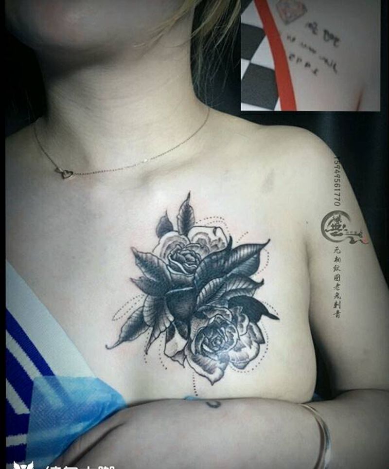 遮盖（花）纹身图片_胸部纹身图案