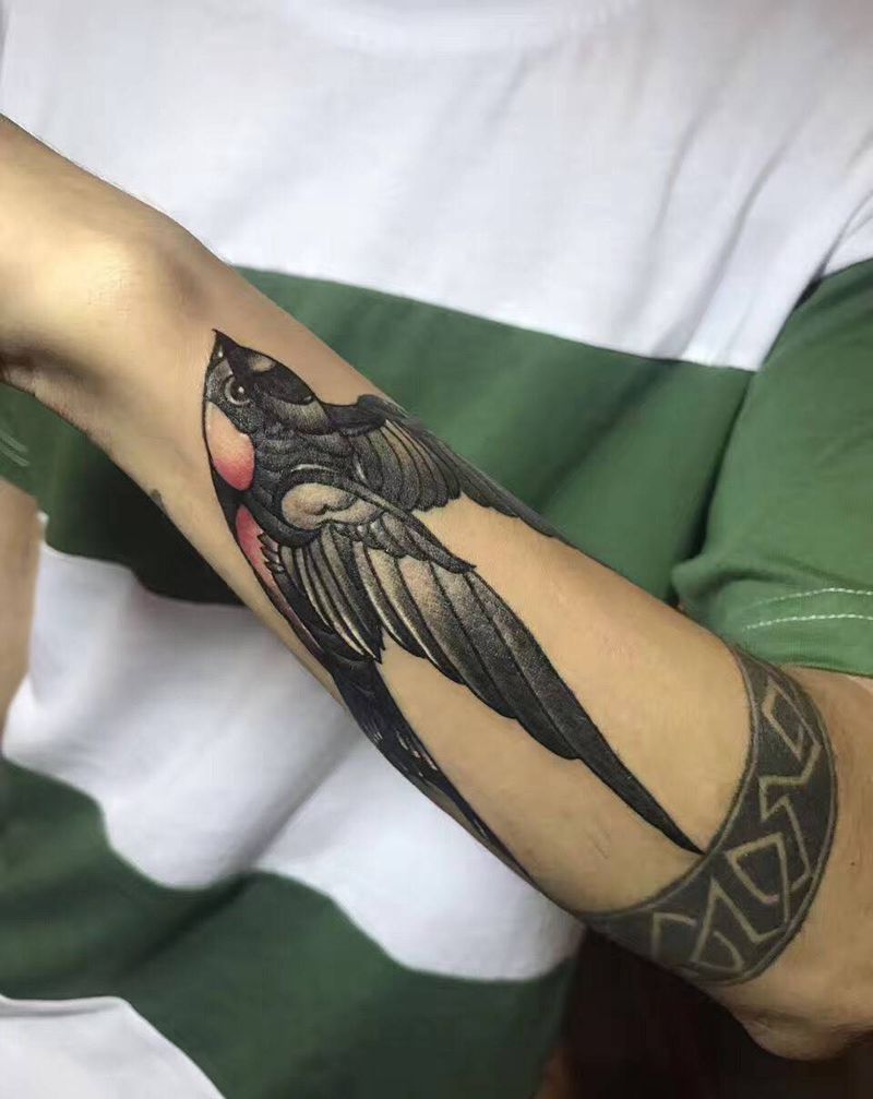 燕子纹身图片_欧美动物彩色原创成品纹身图案