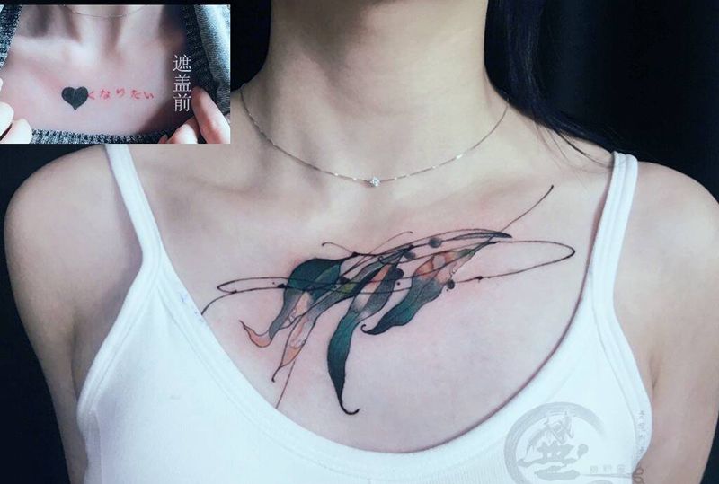 遮盖纹身图片_胸部新中式风格纹身图案