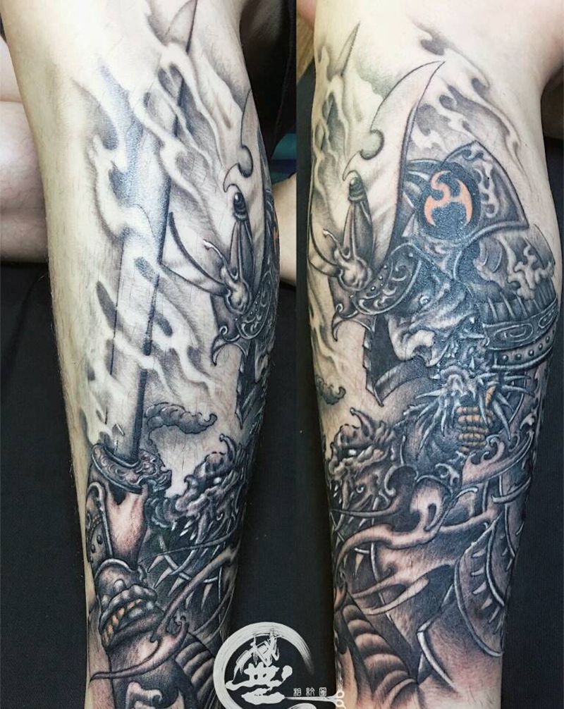 鬼武士纹身图片_脚部新传统纹身图案