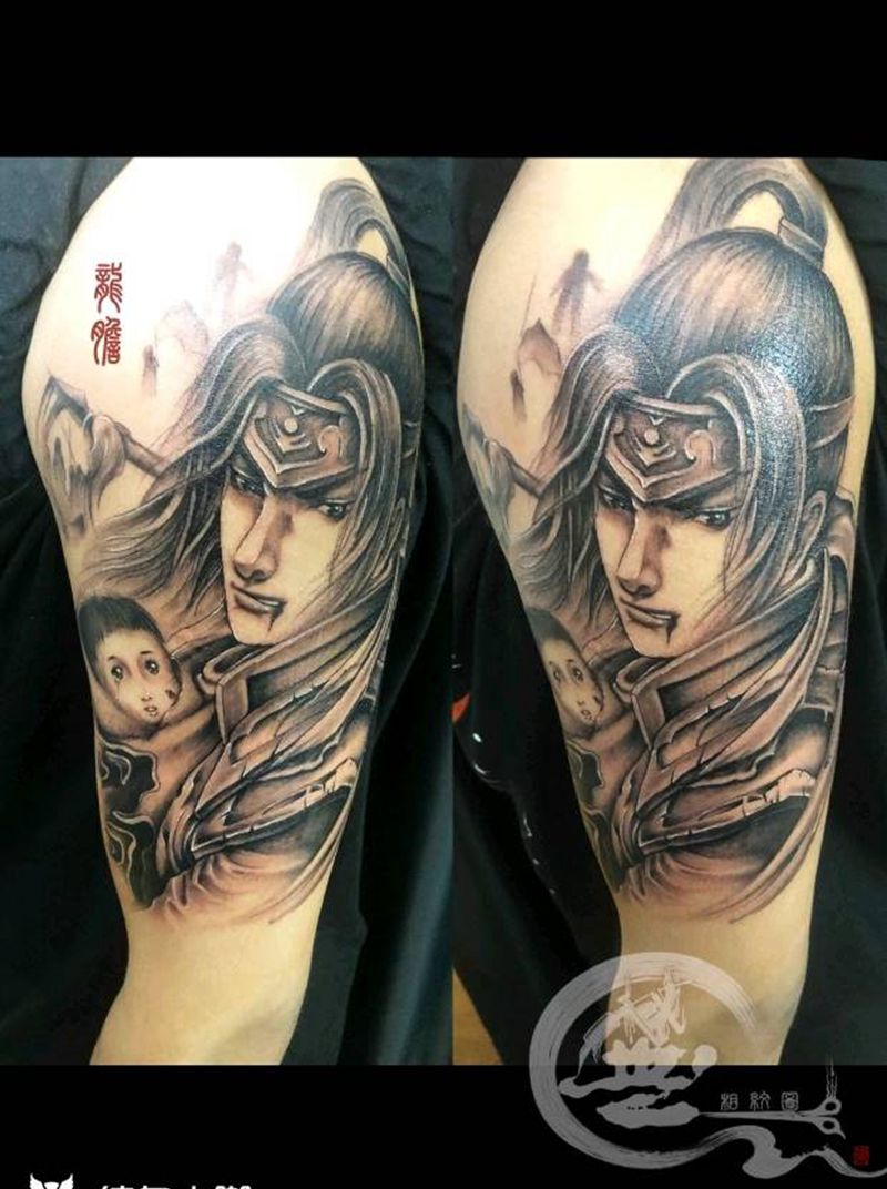 赵云救孤纹身图片_手臂新传统纹身图案
