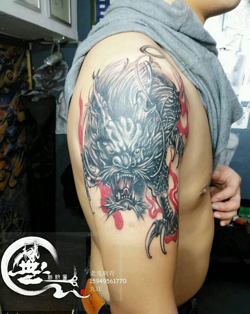 麒麟纹身图片_手臂传统成品纹身图案