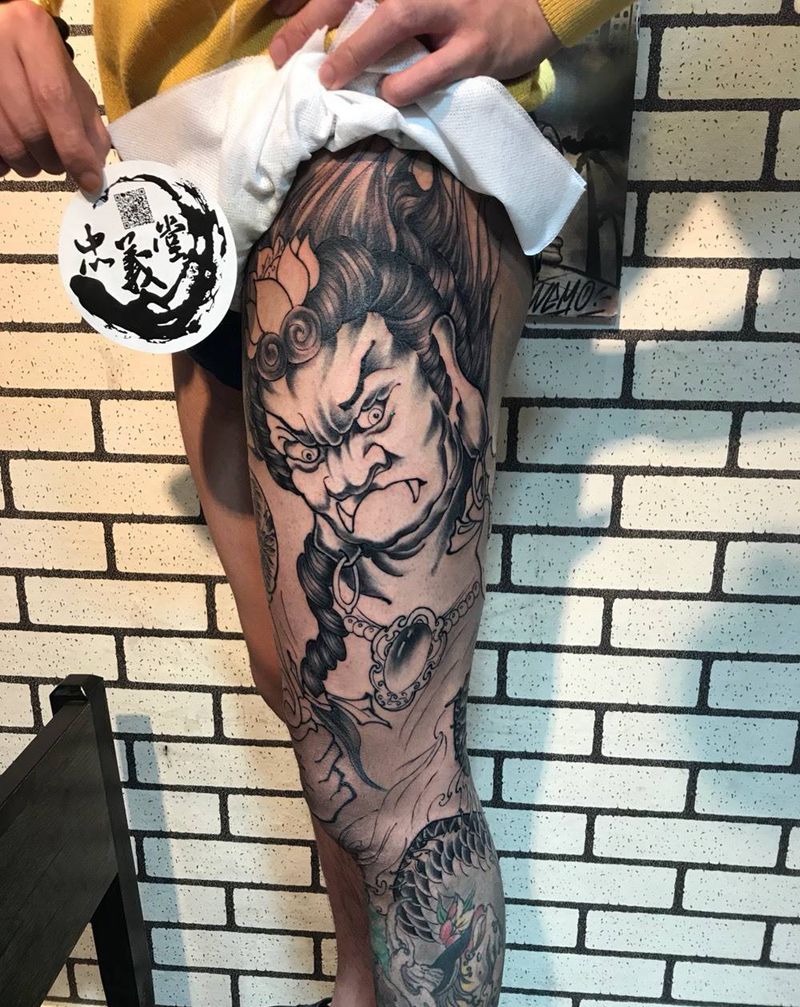 半成品 明王纹身图片_脚部腿部新传统纹身图案