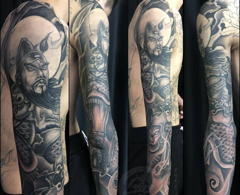 关羽花臂纹身图片_手臂纹身图案