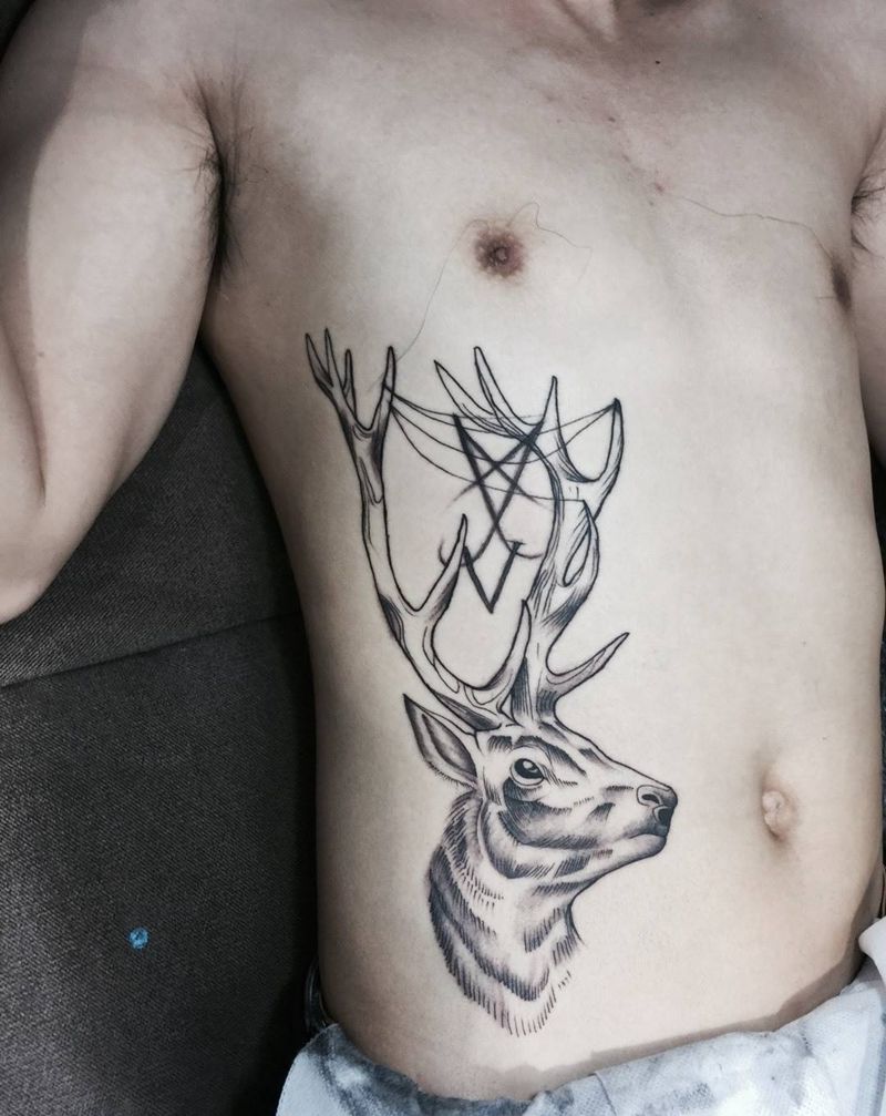 生财有鹿纹身图片