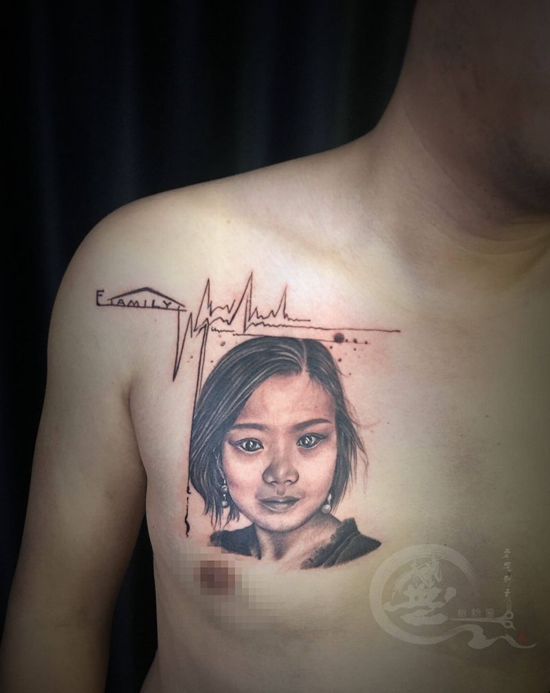 肖像纹身图片_胸部纹身图案