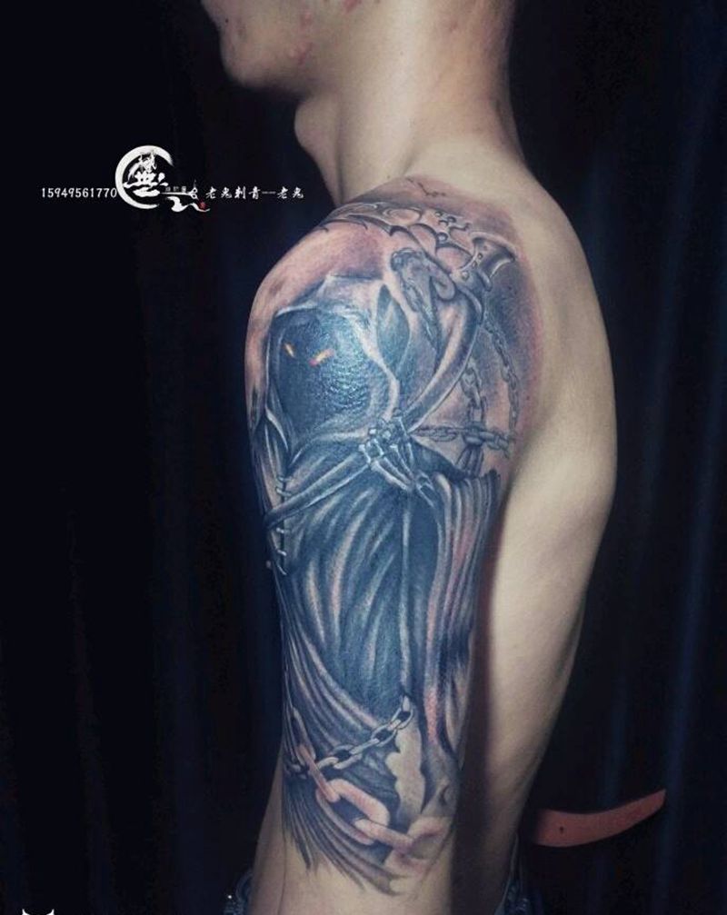 死神纹身图片_胸部手臂欧美成品纹身图案