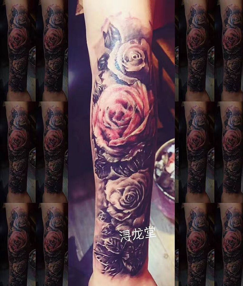 花纹身图片_植物彩色写实手部手臂腿部纹身图案