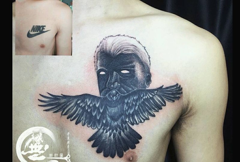 遮盖纹身图片_胸部暗黑纹身图案