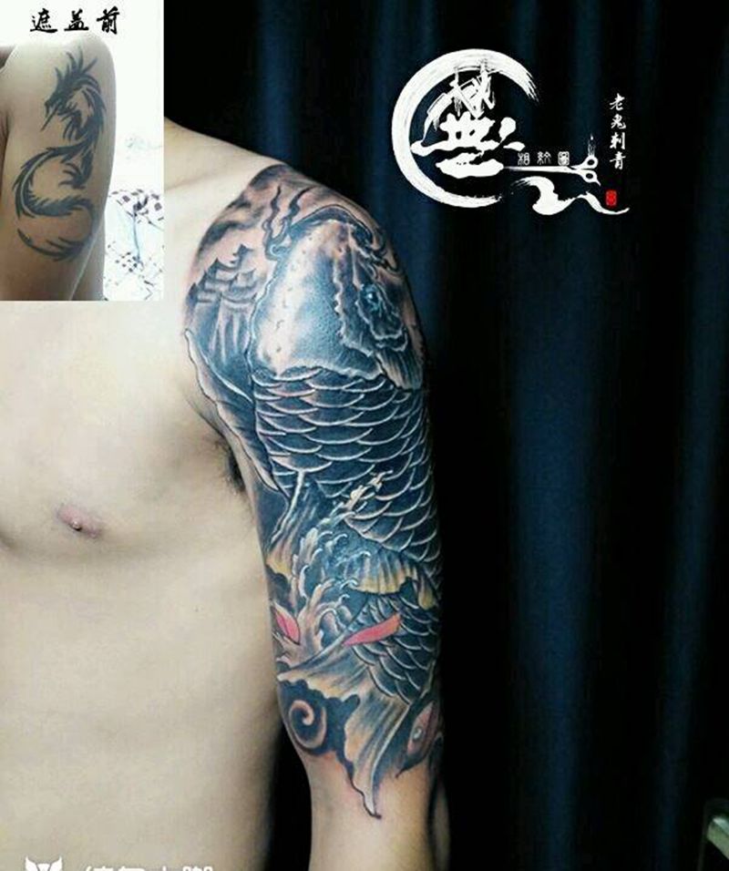 遮盖作品纹身图片_手臂传统原创遮盖成品纹身图案