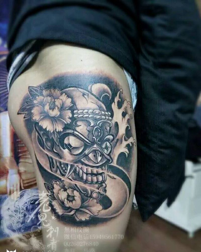 花骷髅纹身图片_传统成品纹身图案