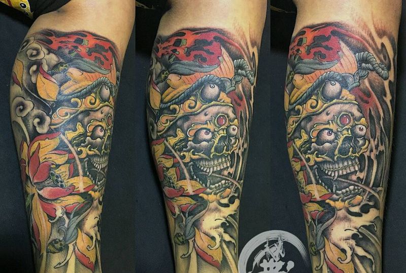 嘎巴拉纹身图片_腿部新传统嘎巴拉纹身图案