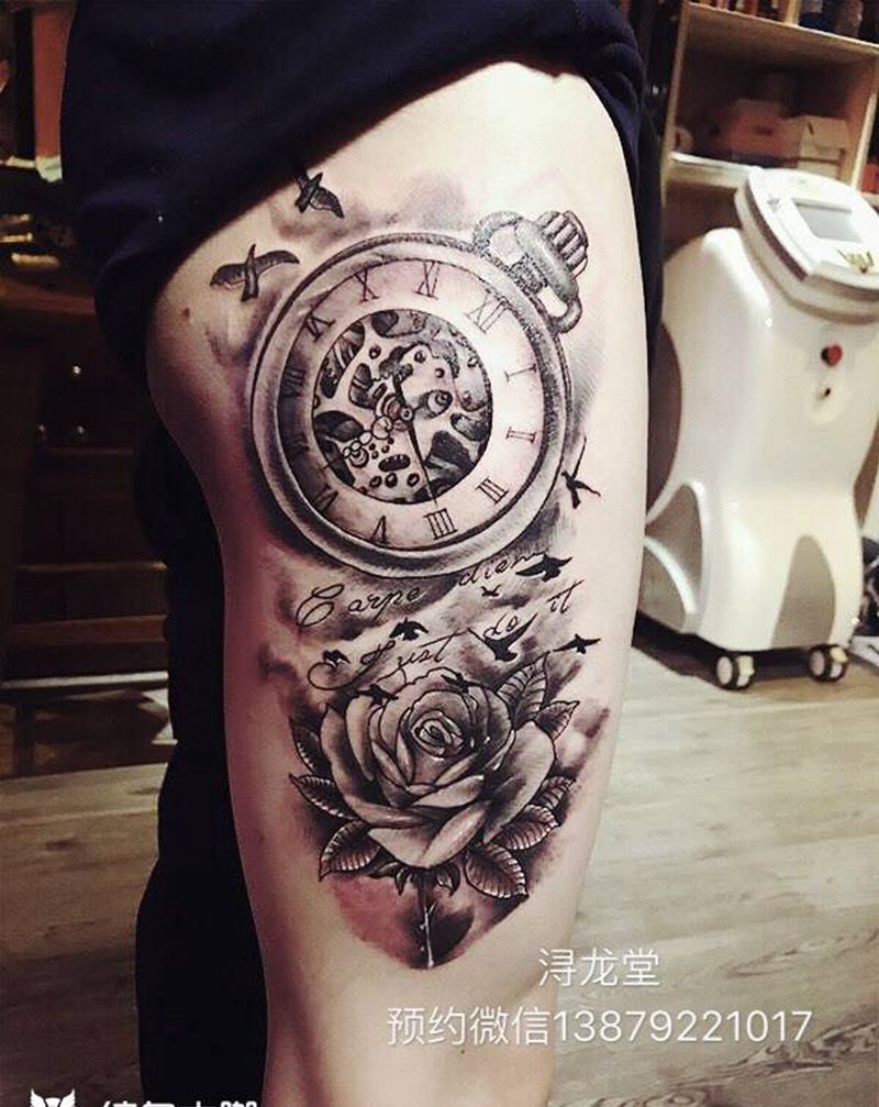 欧美组合图纹身图片_腿部纹身图案