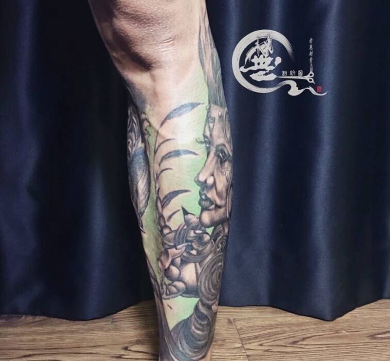 包小腿纹身图片_腿部欧美纹身图案