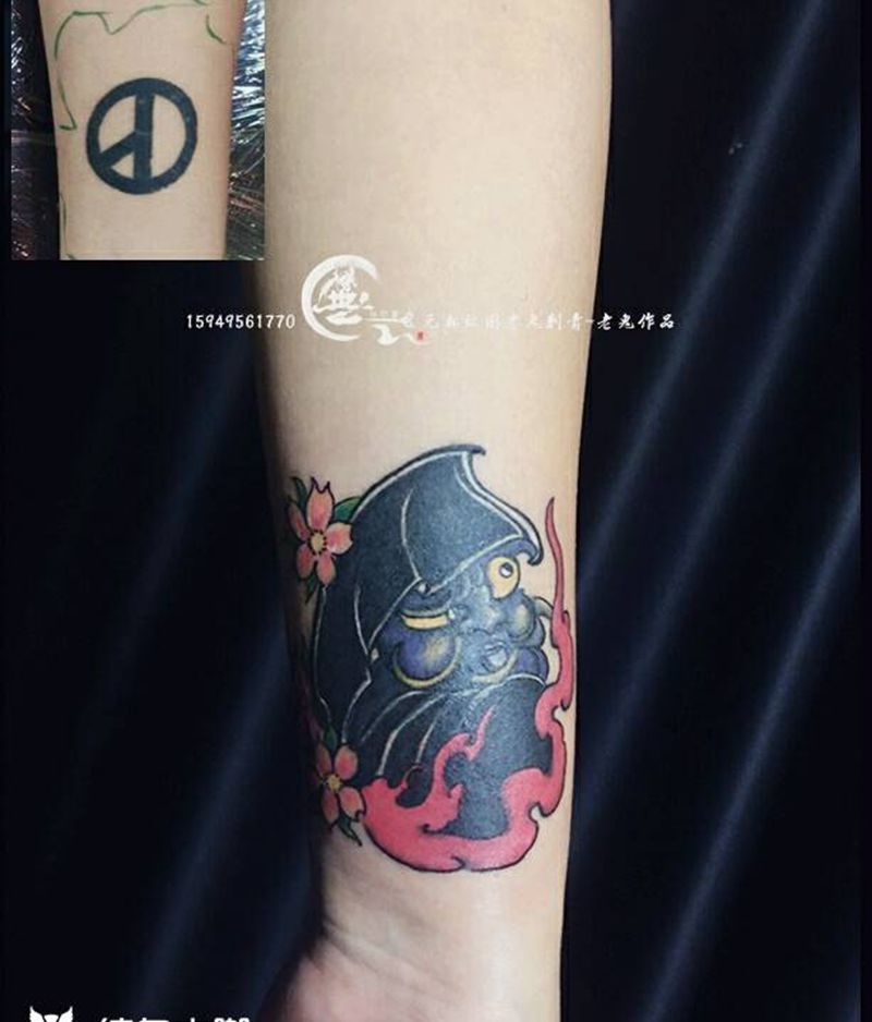 遮盖作品纹身图片_手部日式遮盖纹身图案