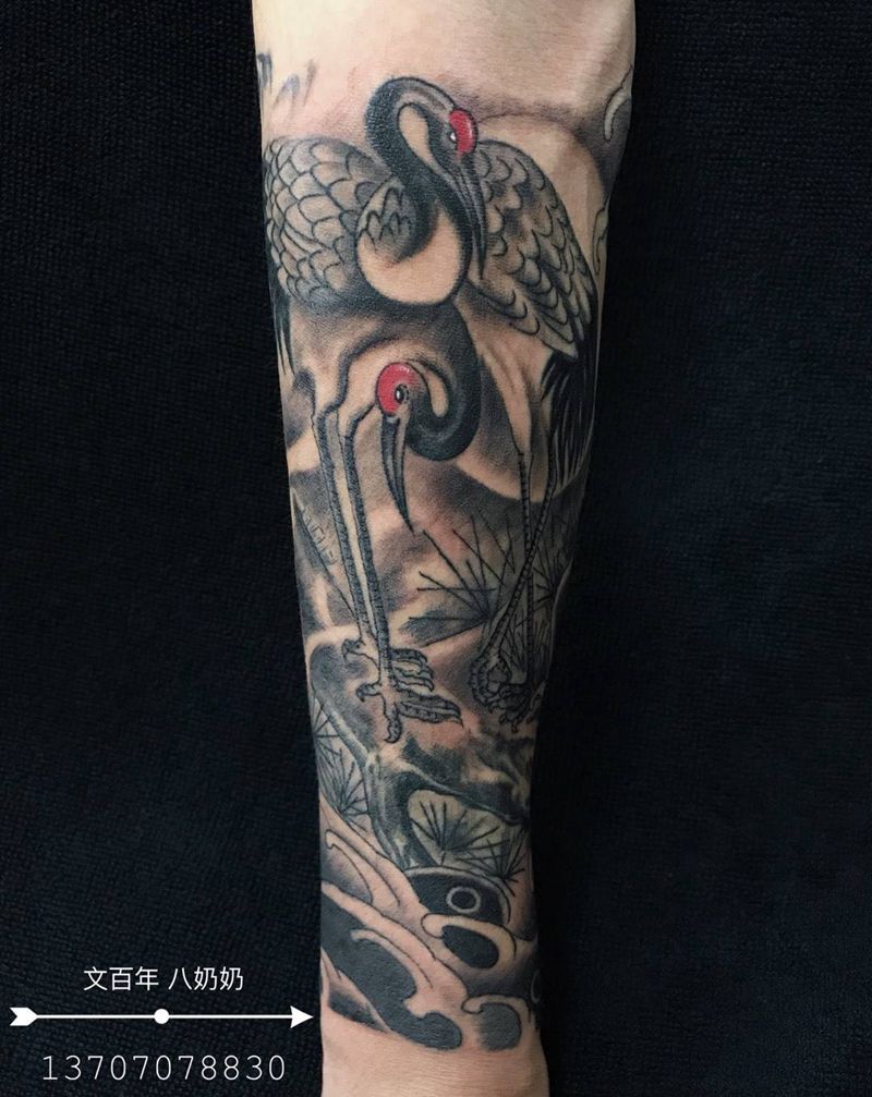 仙鹤包小臂纹身图片