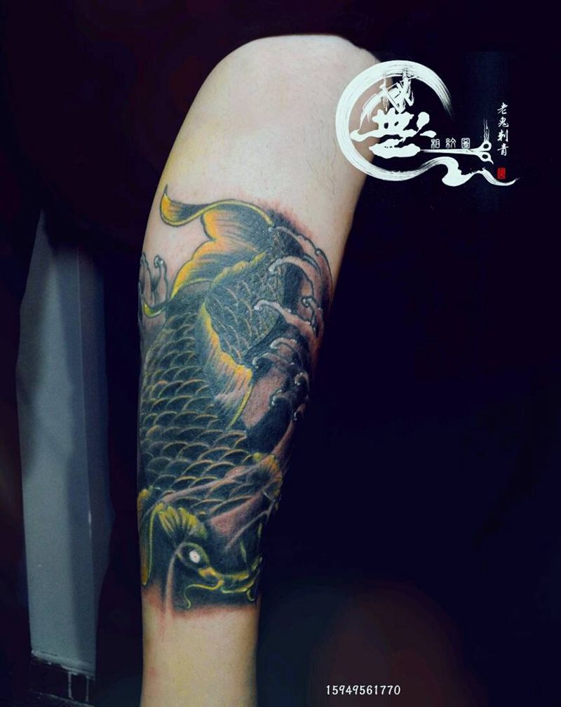 修改作品纹身图片_腿部传统修改成品纹身图案