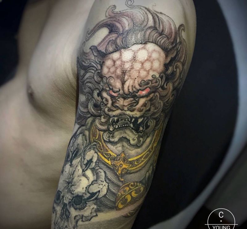 唐狮纹身图片_成品手部手臂腿部背部传统动物新传统纹身图案