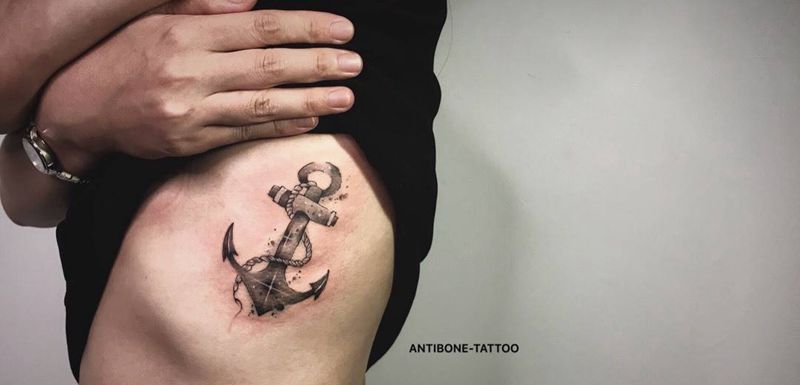 # 锚#纹身图片_成品腰部欧美静物反骨刺青培训纹身图案