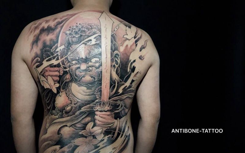 # 不动明王#纹身图片_成品背部传统人物鬼神反骨刺青培训纹身图案