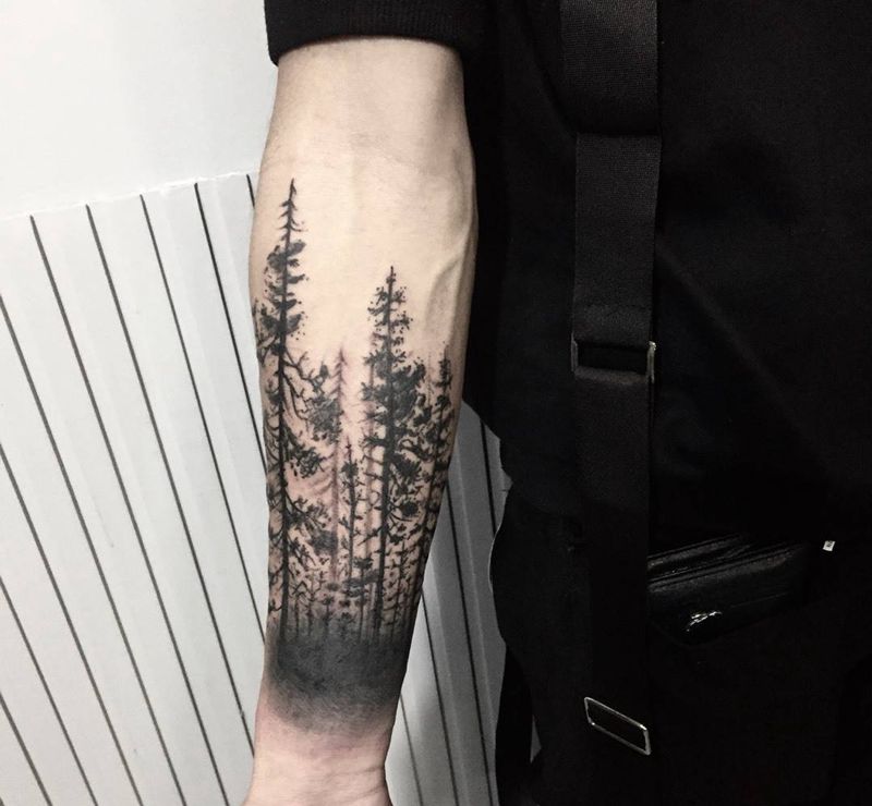 手臂树林2号纹身图片_成品手部手臂清新植物欧美纹身图案