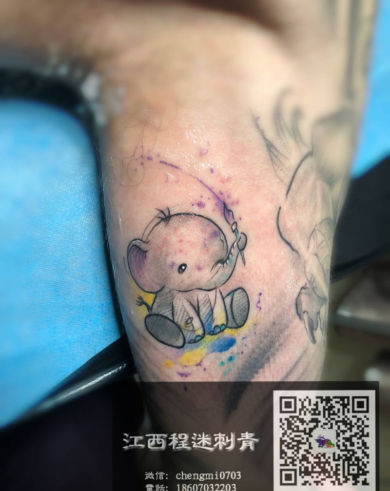 小象涂鸦纹身图片_手部手臂水彩新传统纹身图案