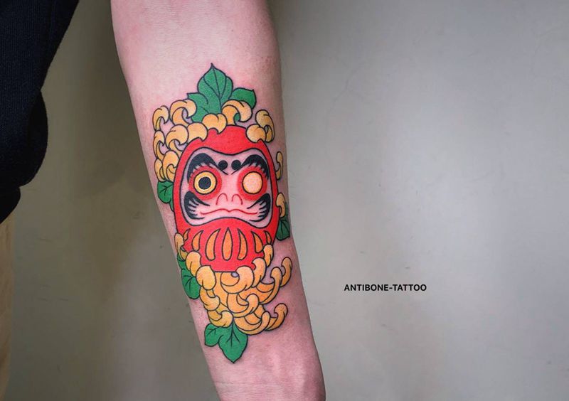 #达摩蛋#纹身图片_手臂腿部老传统新传统达摩蛋福蛋纹身图案