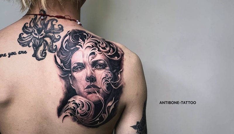 #写实侧脸#纹身图片_背部手臂欧美写实美女欧美写实纹身图案