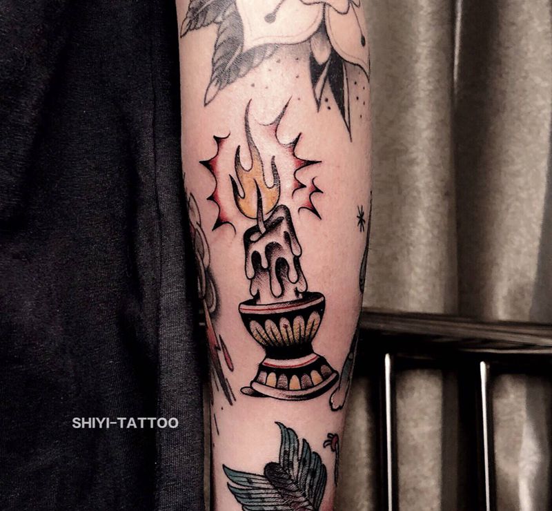 花臂填空纹身图片_手臂New School纹身图案