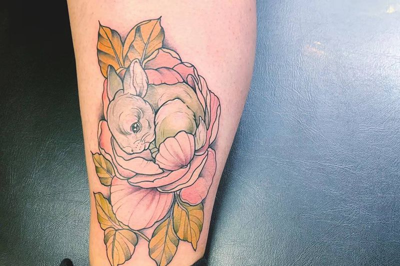 # 兔子#纹身图片_手臂腿部New School水彩兔子纹身图案