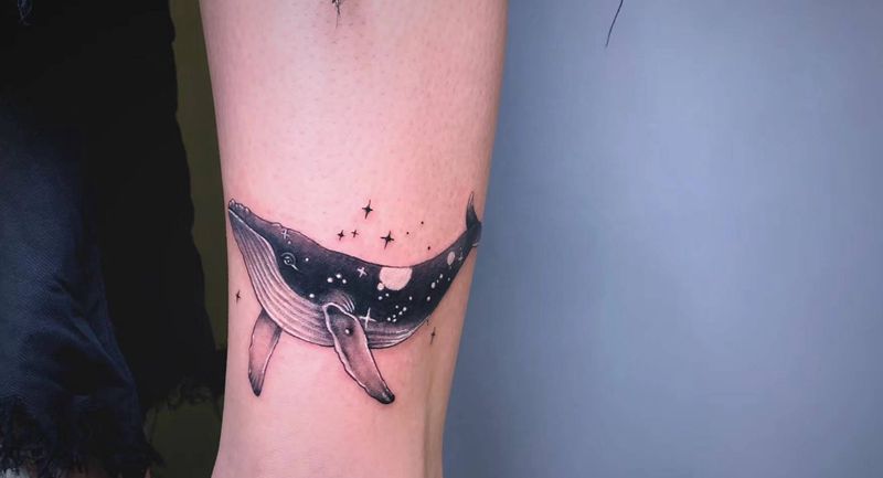 #鲸鱼#纹身图片_手臂腿部欧美写实点刺鲸鱼遮盖纹身图案