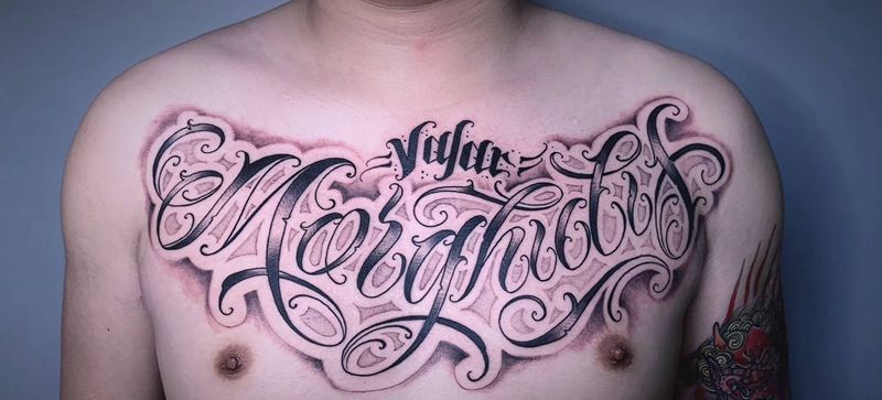 ＃花体字花胸＃纹身图片_胸部背部花体字图腾花体字花胸花体字奇卡诺花体纹身图案