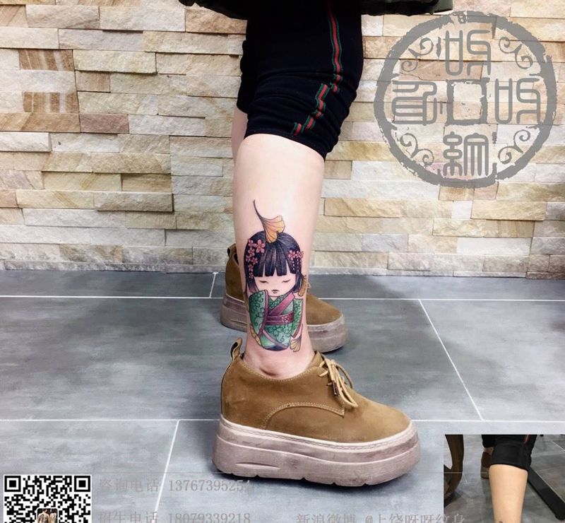 遮盖小活纹身图片_成品脚部腿部传统清新人物鬼神纹身图案