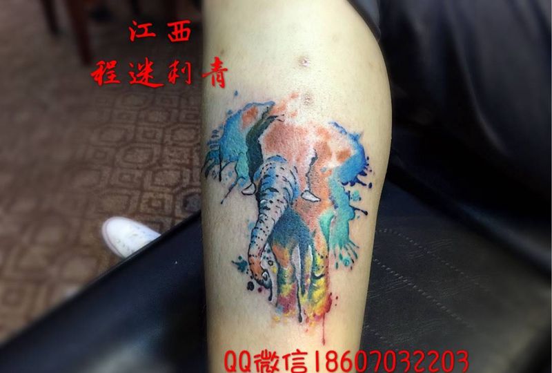 水彩大象纹身图片
