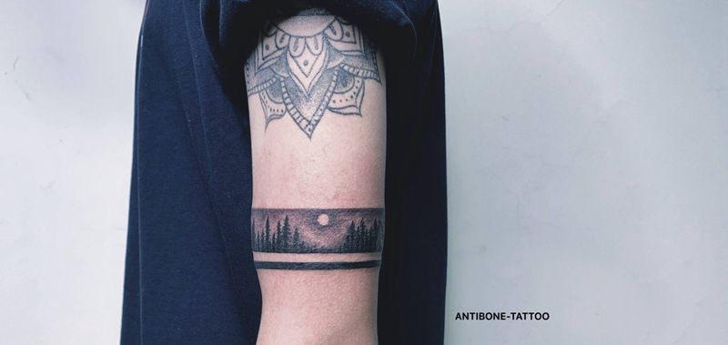 ＃臂环＃纹身图片_手臂腿部图腾点刺臂环风景森林纹身图案