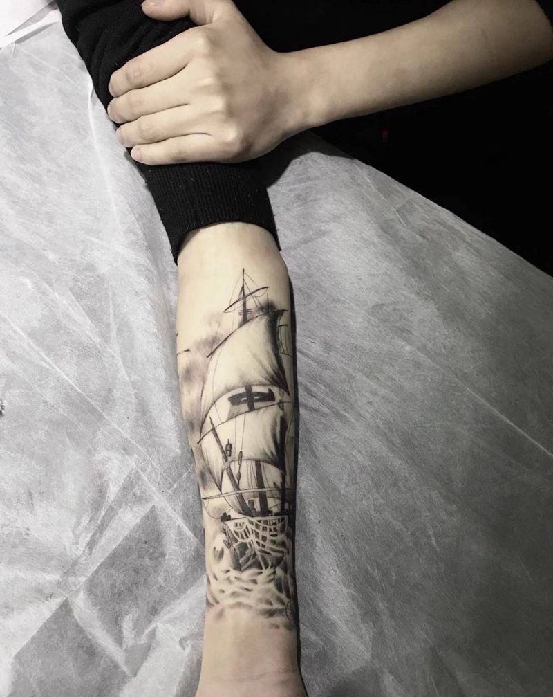 船帆纹身图片_手臂纹身图案