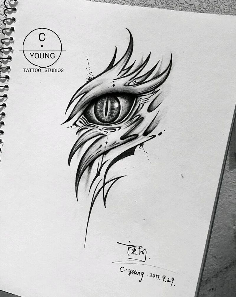 眼纹身图片_颈部手臂腿部欧美写实静物鬼神原创成品手稿纹身图案