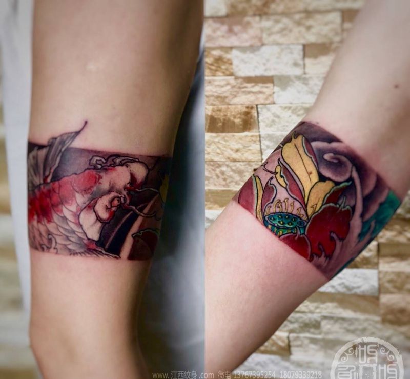 莲年有鱼纹身图片_手臂新传统纹身图案